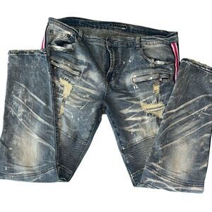 Vintage Y2K decibel jeans size 42 by 33 pink race stripes skinny distressed moto